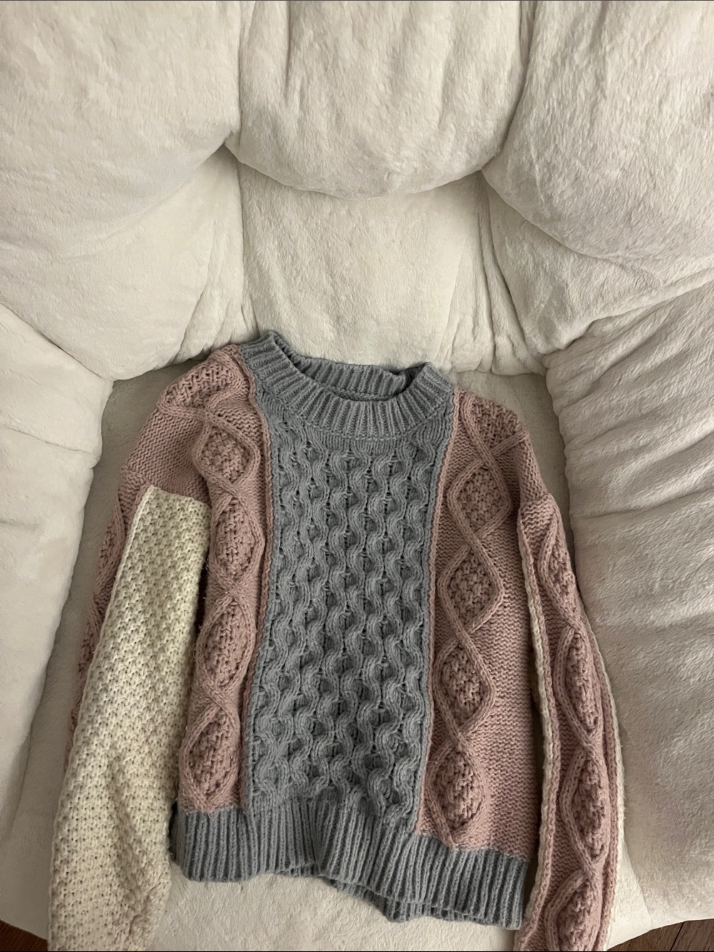 Altar'd State Gray, Mauve & Cream Cable Colorblock Sweater